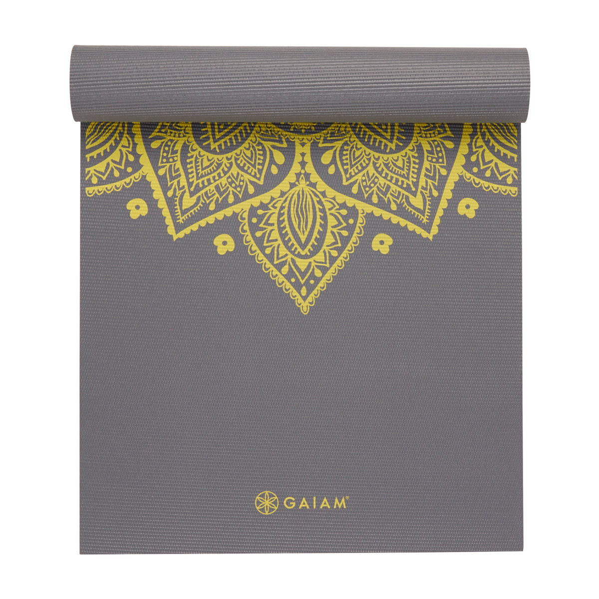 Gaiam Premium Citron Sundial Yoga Mat (6mm) top rolled