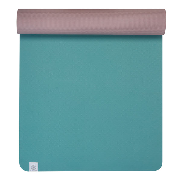 Gaiam Performance Yoga Mat (6mm) Seafoam/Dusty Pink top rolled