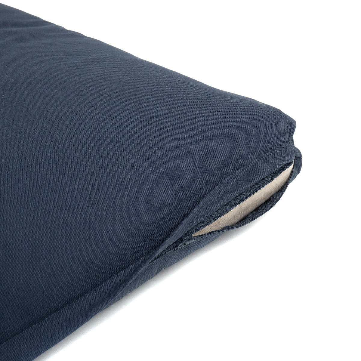 b, halfmoon Cotton Zabuton Cushion Ink zipper closeup